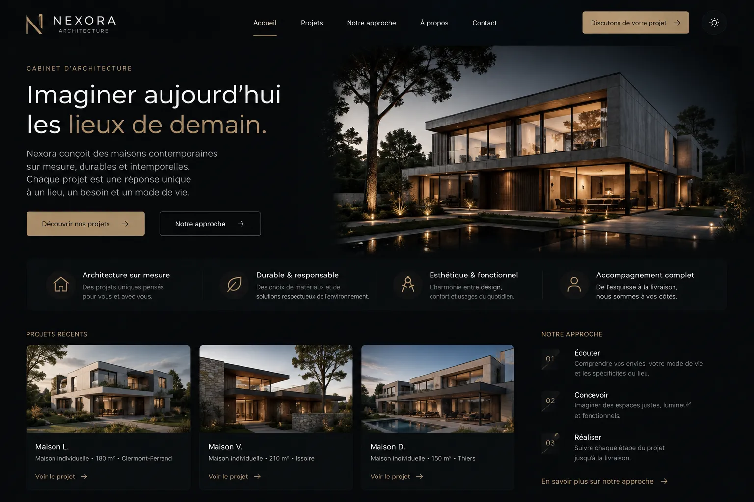 Aperçu conceptuel du projet Nexora — Site Premium